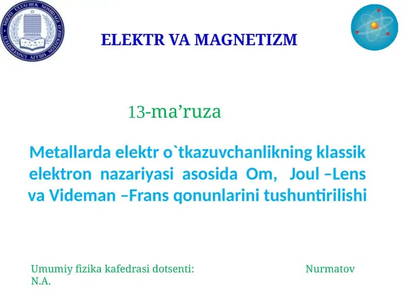 ELEKTR VA MAGNETIZM