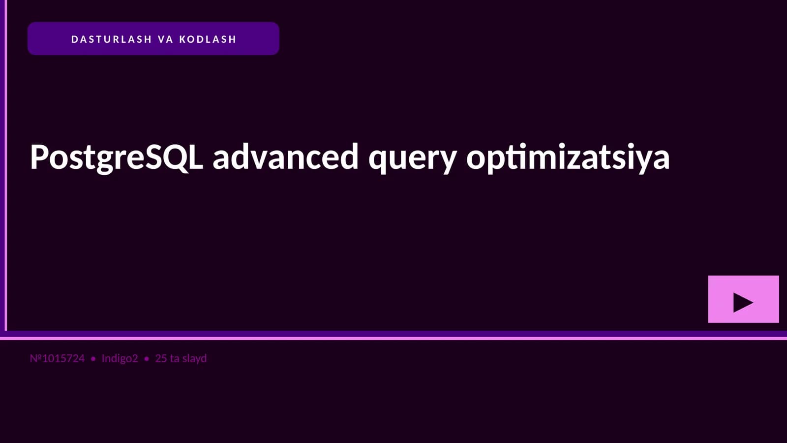 PostgreSQL advanced query optimizatsiya