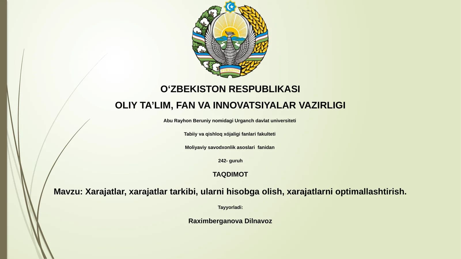 Xarajatlar, xarajatlar tarkibi, ularni hisobga olish, xarajatlarni optimallashtirish