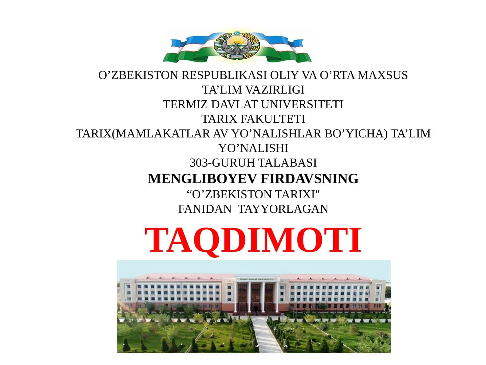 "O’ZBEKISTONTARIXI" TAQDIMOTI
