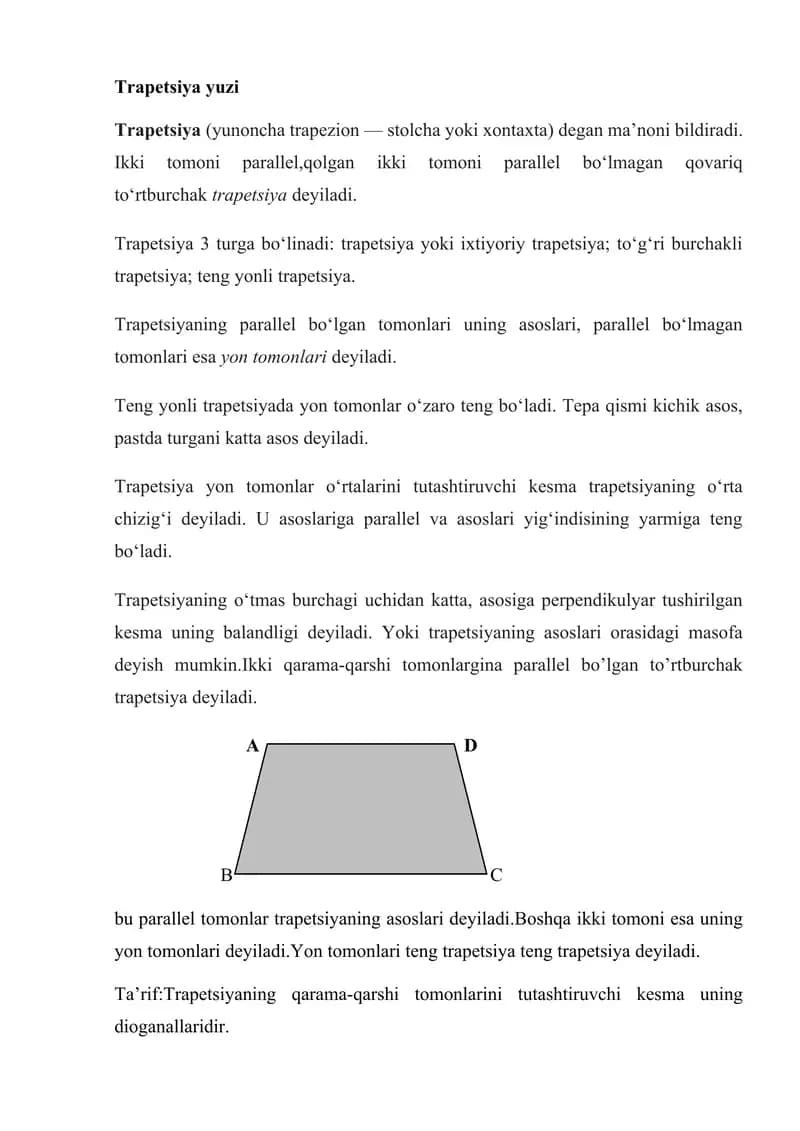 Trapetsiya yuzi