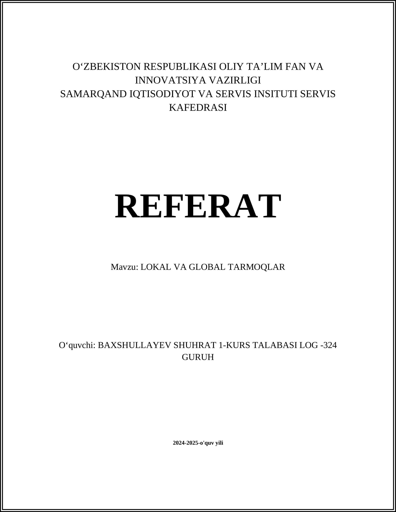 LOKAL VA GLOBAL TARMOQLAR