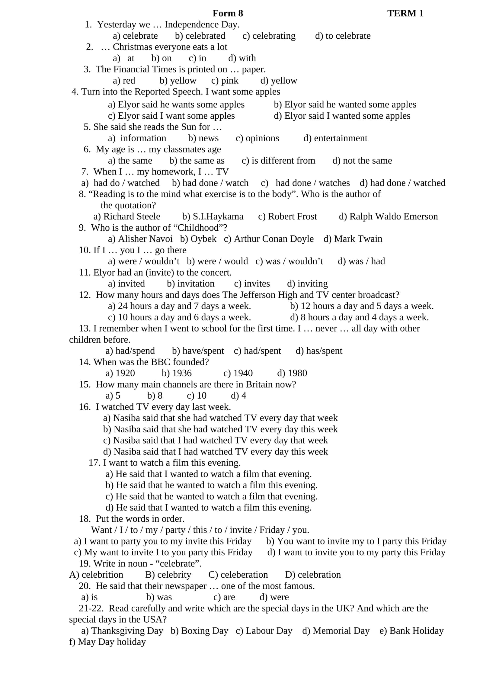 Form 8 TERM 1