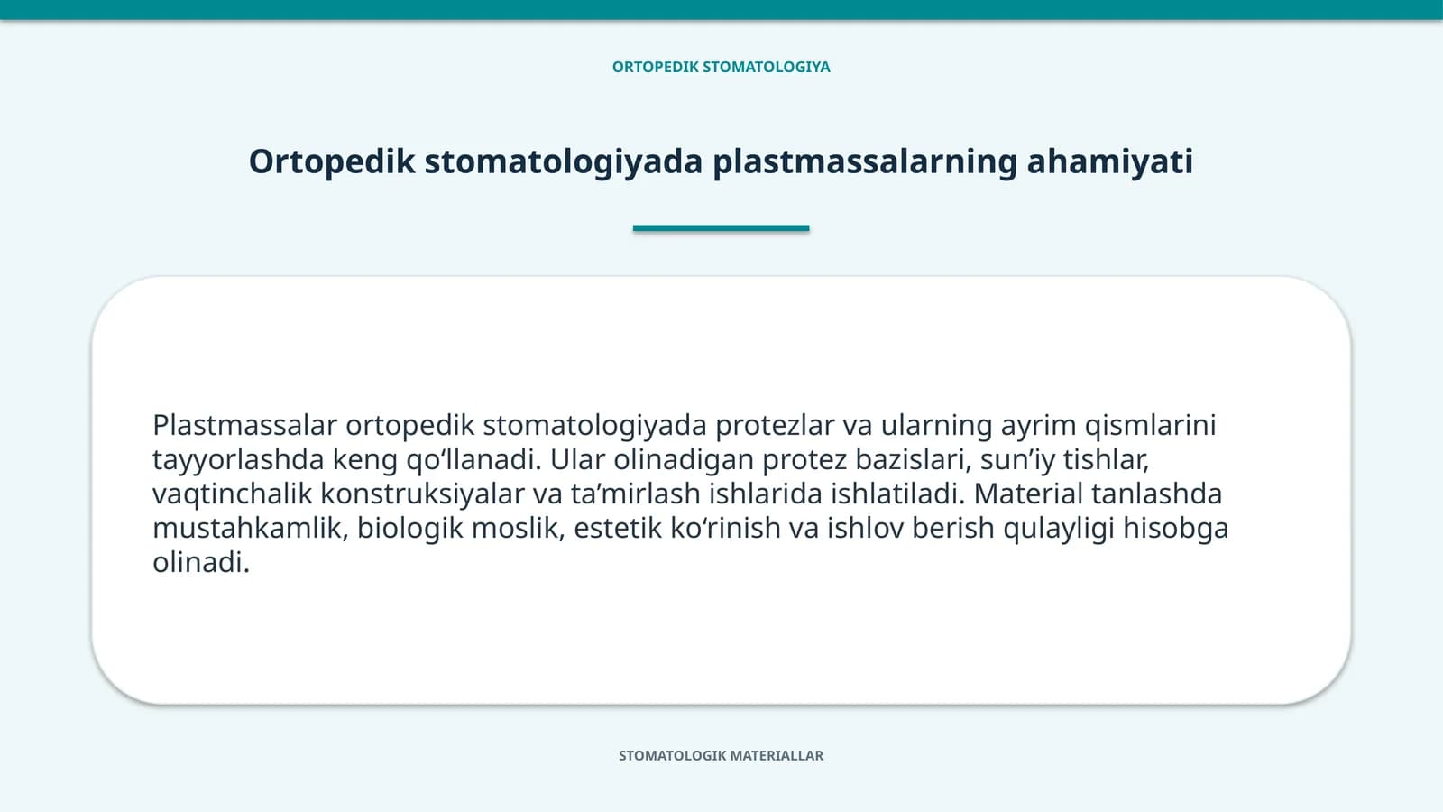 ORTOPEDIK STOMATOLOGIYA