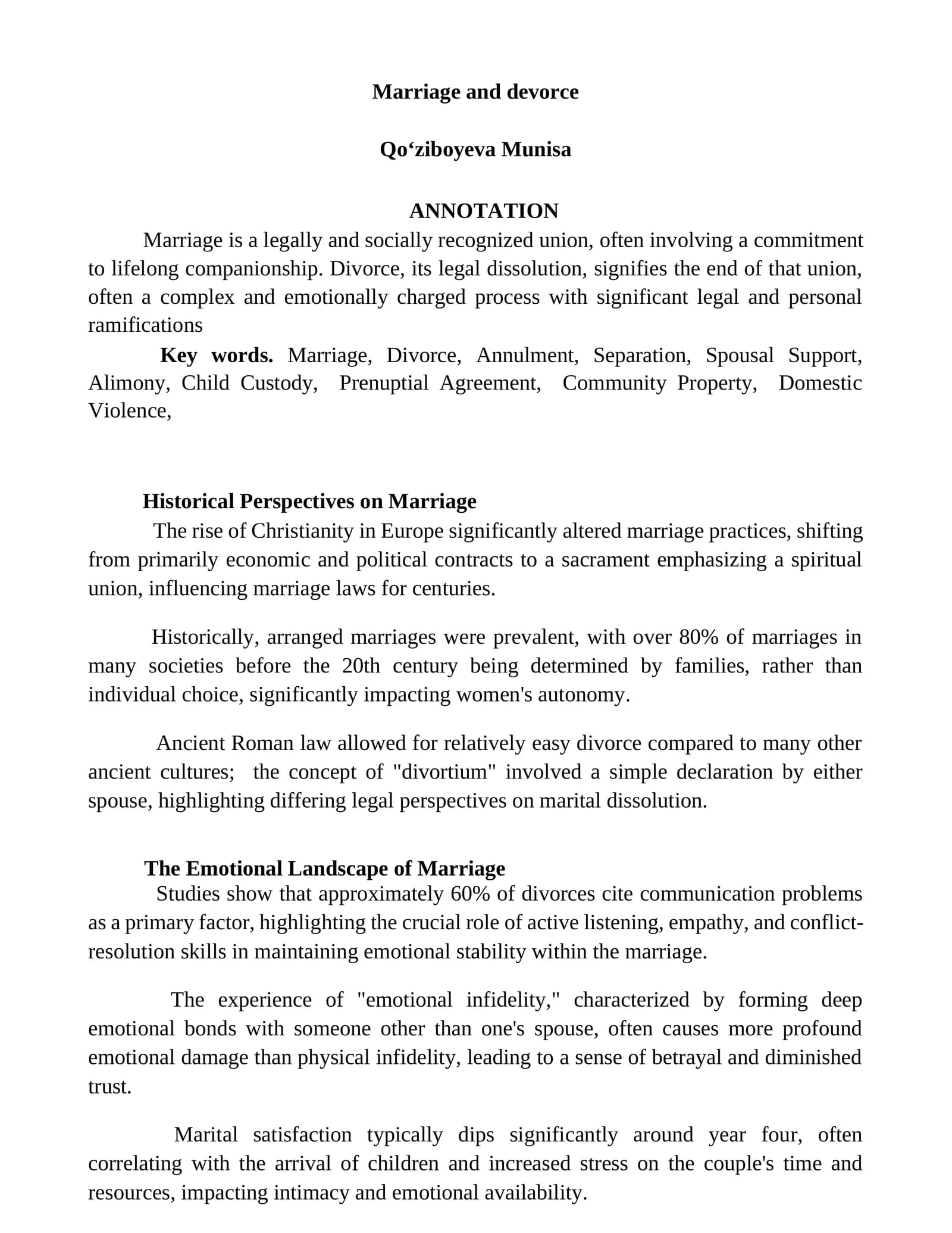Marriage and devorce