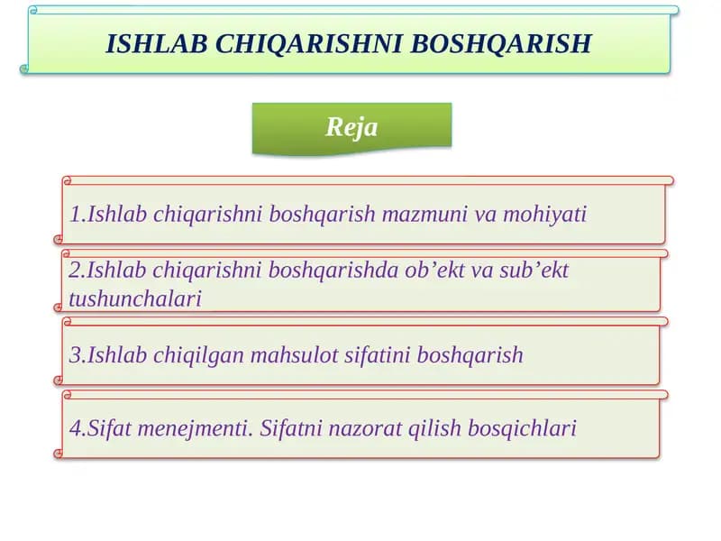 ISHLAB CHIQARISHNI BOSHQARISH