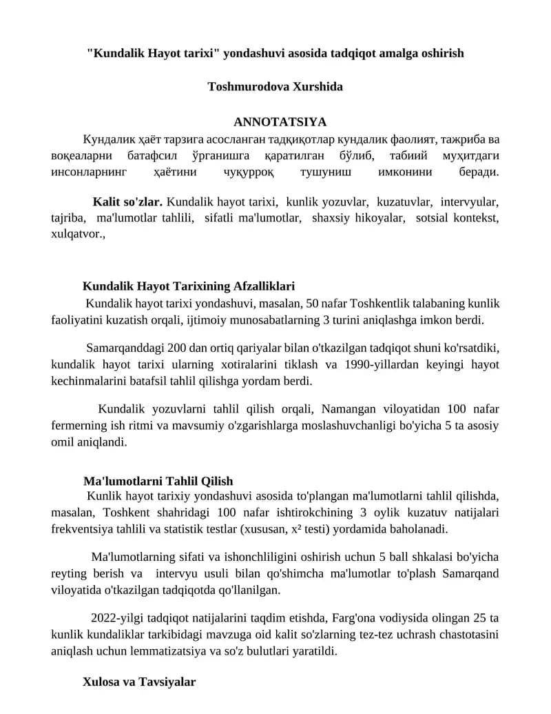 Kundalik Hayot Tarixi