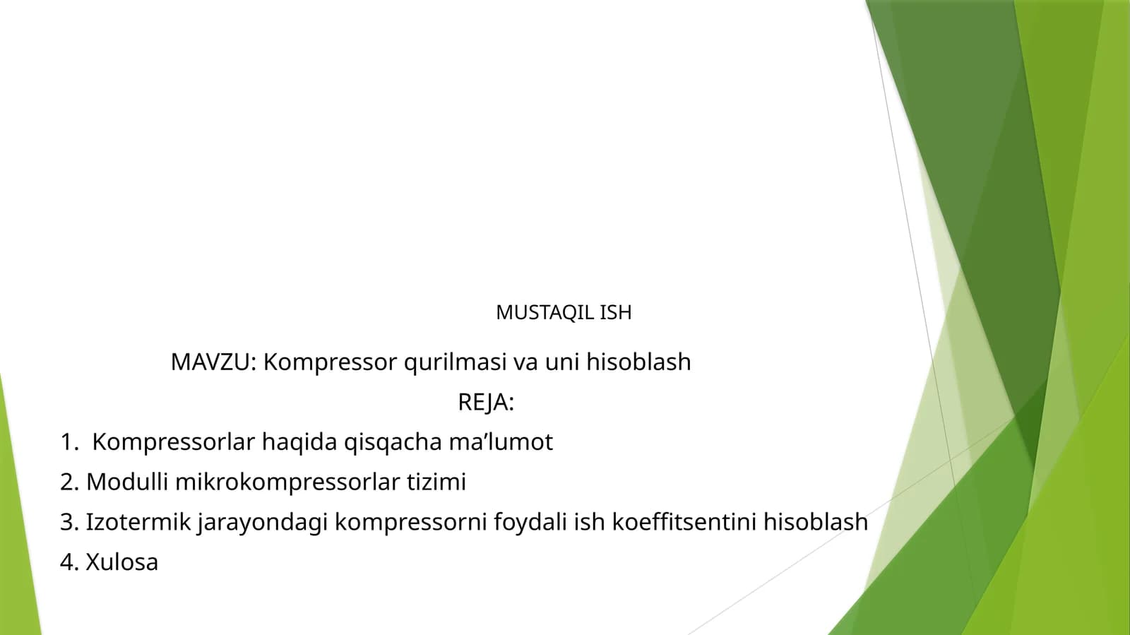 Kompressor qurilmasi va uni hisoblash slayd