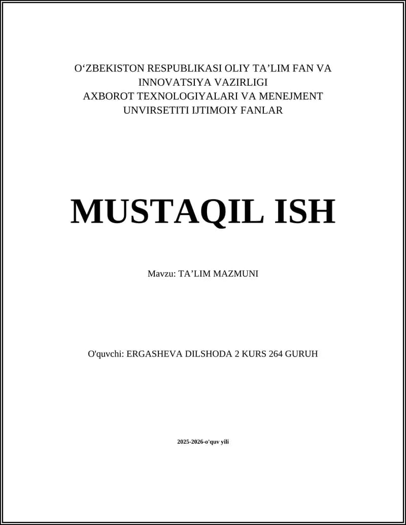 TAʼLIM MAZMUNI