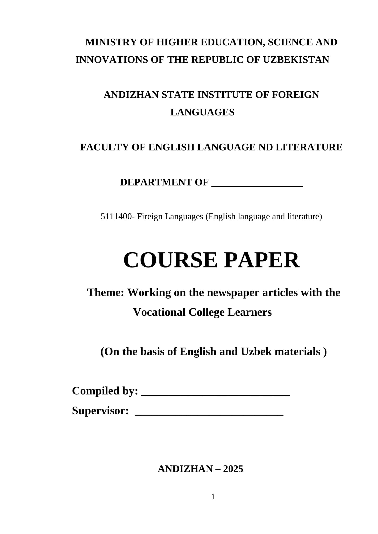 Course Paper on Working with Newspaper Articles