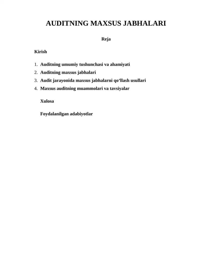 AUDITNING MAXSUS JABHALARI