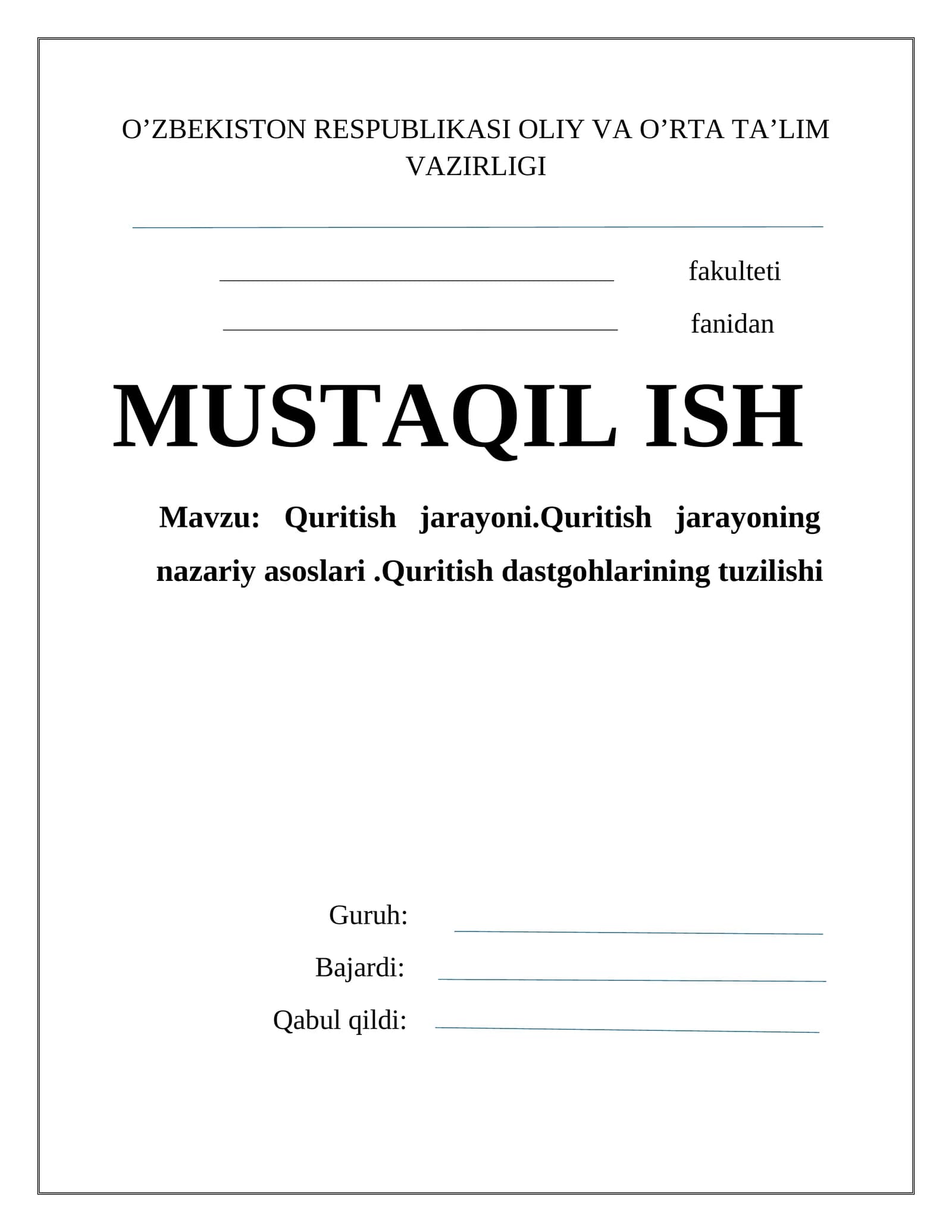 Quritish jarayoni,qurutish dastgohlari