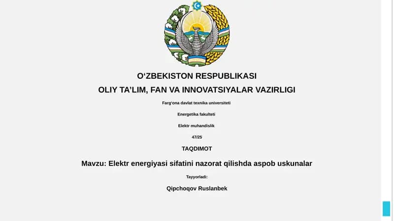 Elektr energiyasi sifatini nazorat qilishda aspob uskunalar