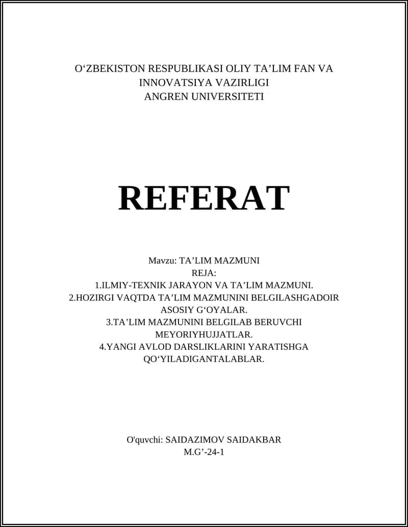 TA’LIM MAZMUNI