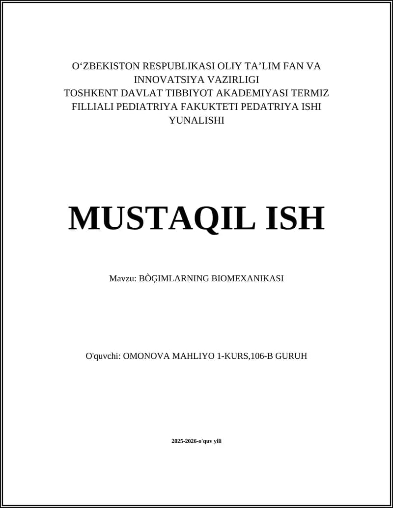 BÒĢIMLARNING BIOMEXANIKASI