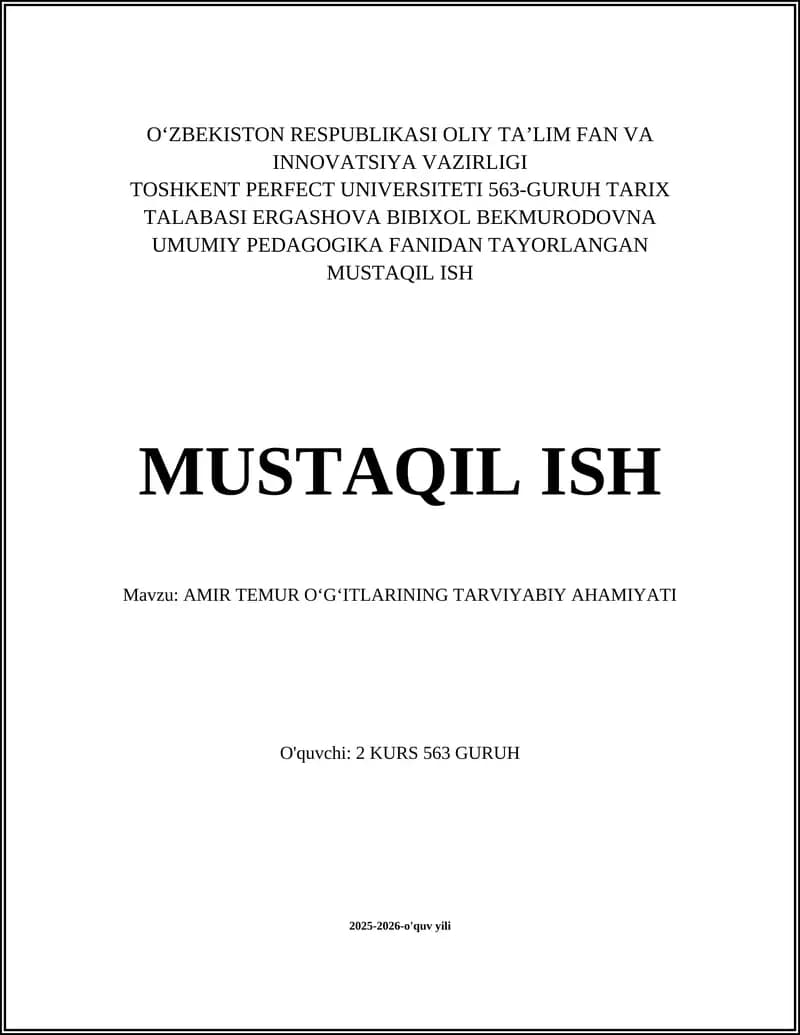 AMIR TEMUR O‘GITLARINING TARVIYABIY AHAMIYATI