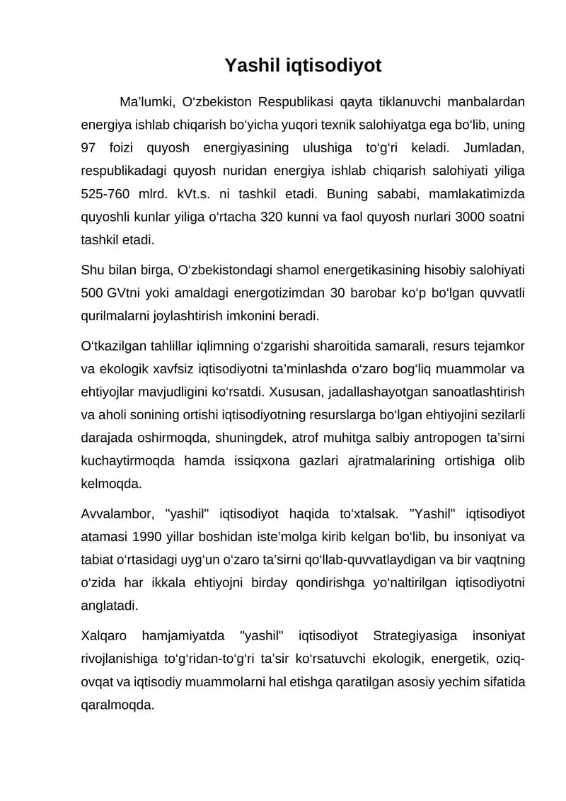 Yashil iqtisodiyot