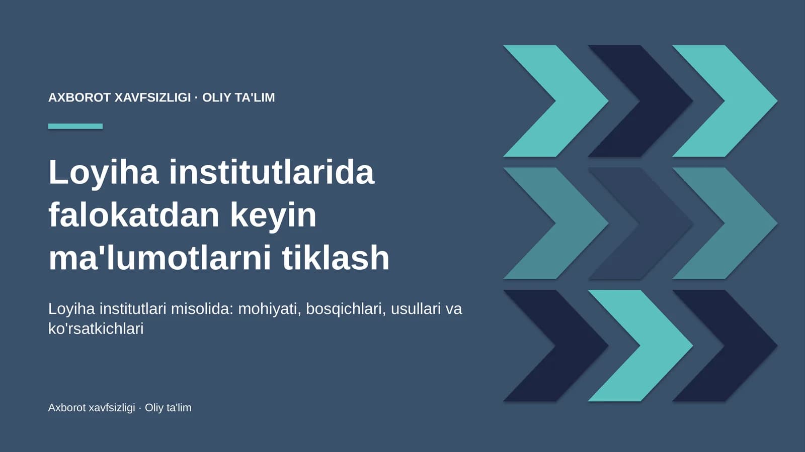 Loyiha institutlarida falokatdan keyin ma'lumotlarni tiklash