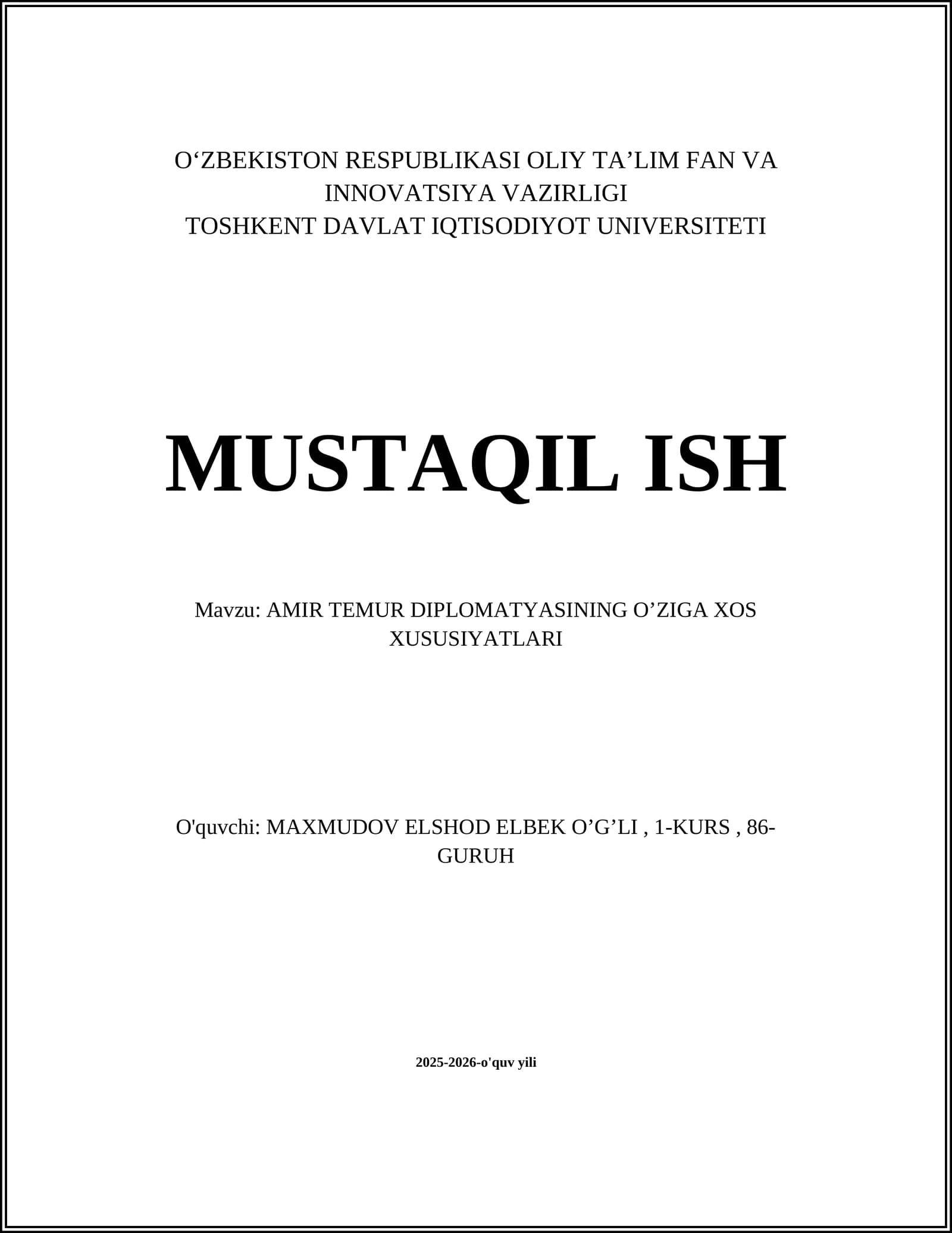 AMIR TEMUR DIPLOMATIYASINING O’ZIGA XOS XUSUSIYATLARI
