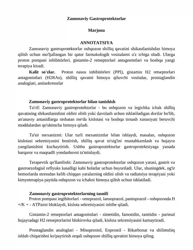 Zamonaviy Gastroprotektorlar