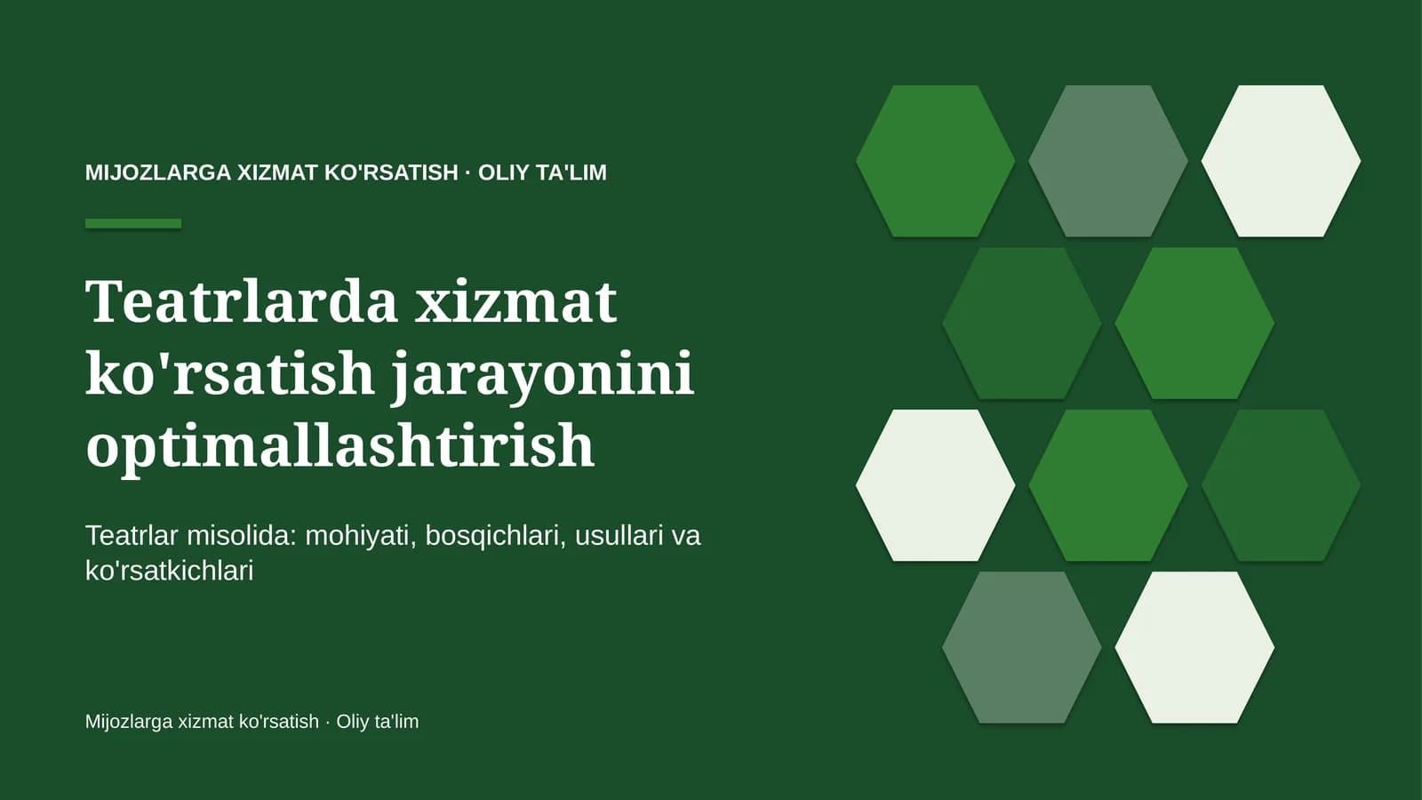 Teatrlarda xizmat ko'rsatish jarayonini optimallashtirish