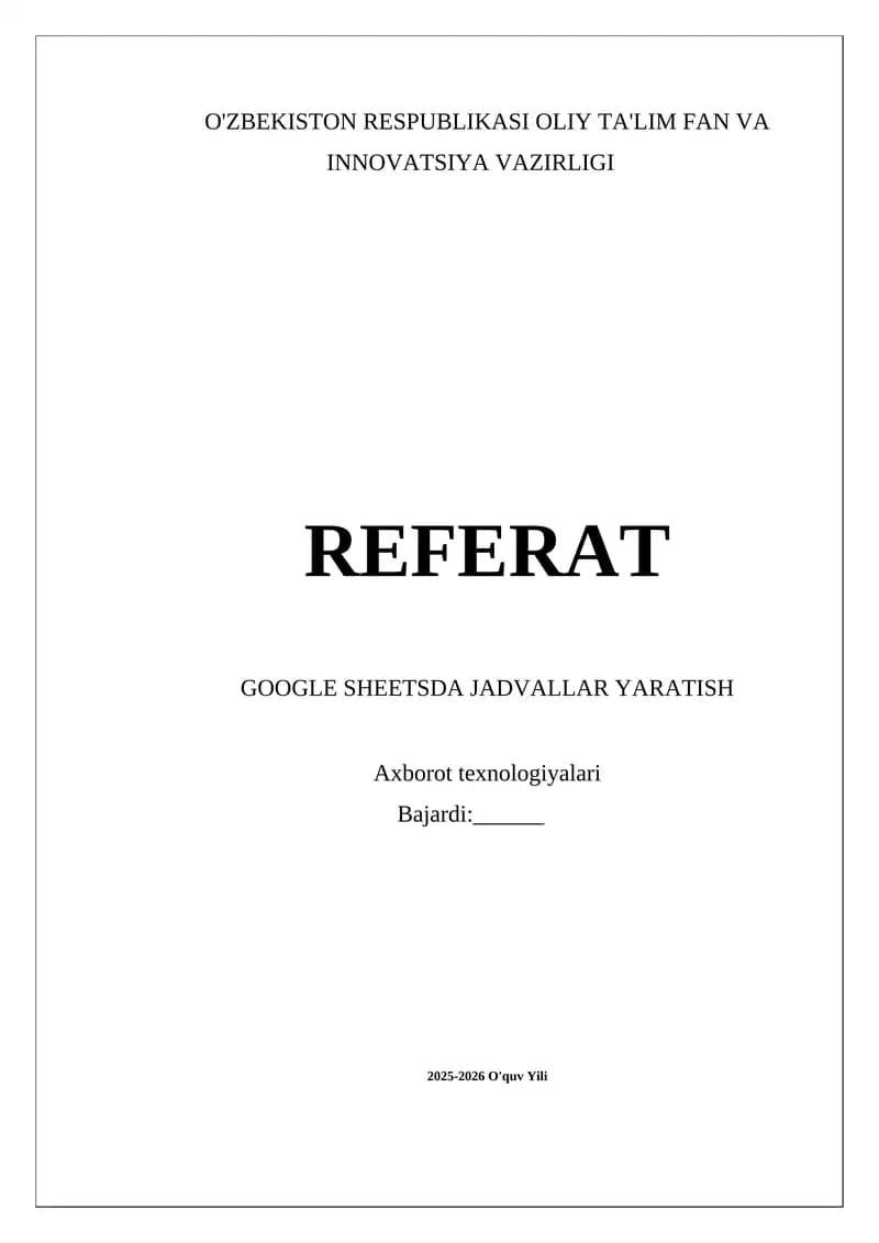 Google Sheetsda Jadval Yaratish