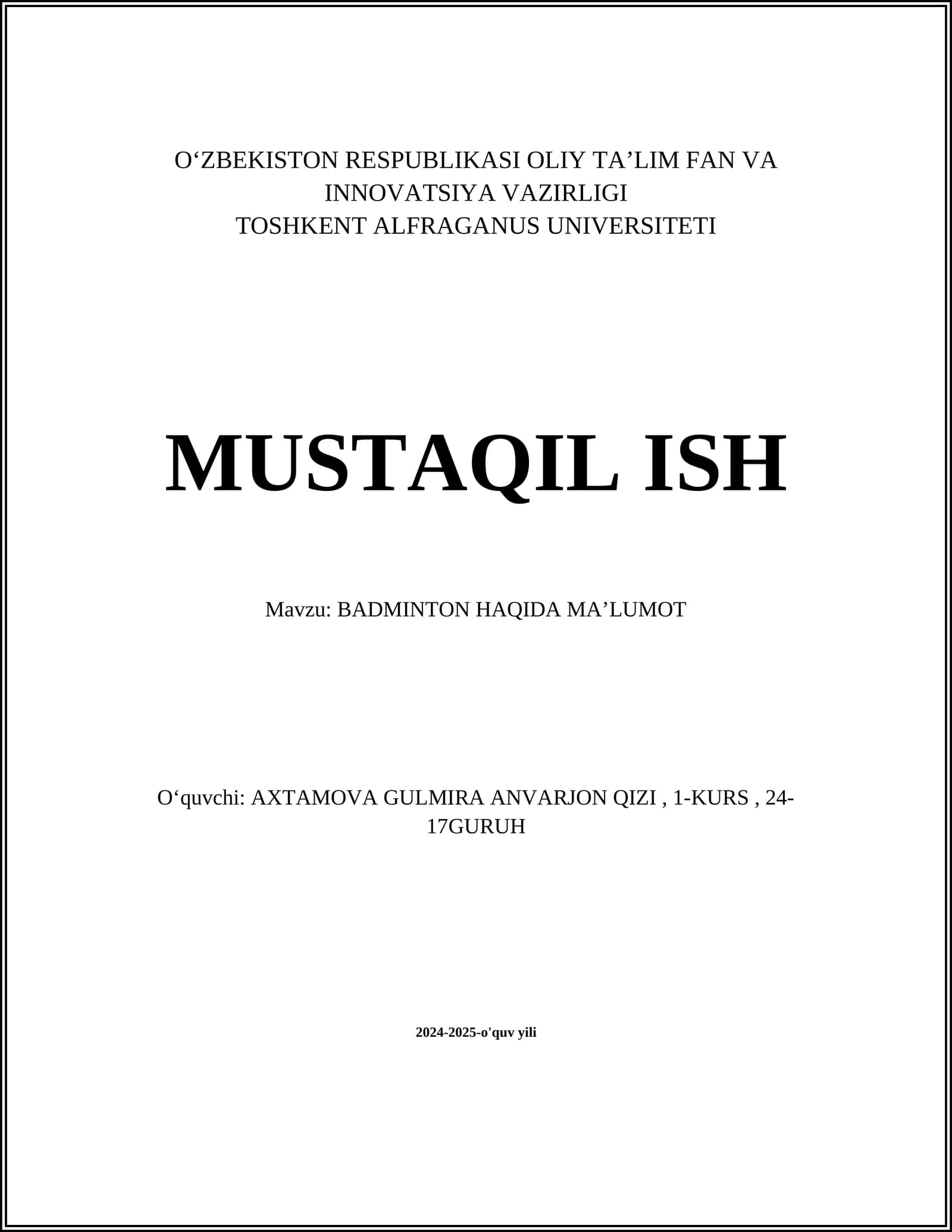 BADMINTON HAQIDA MAʼLUMOT
