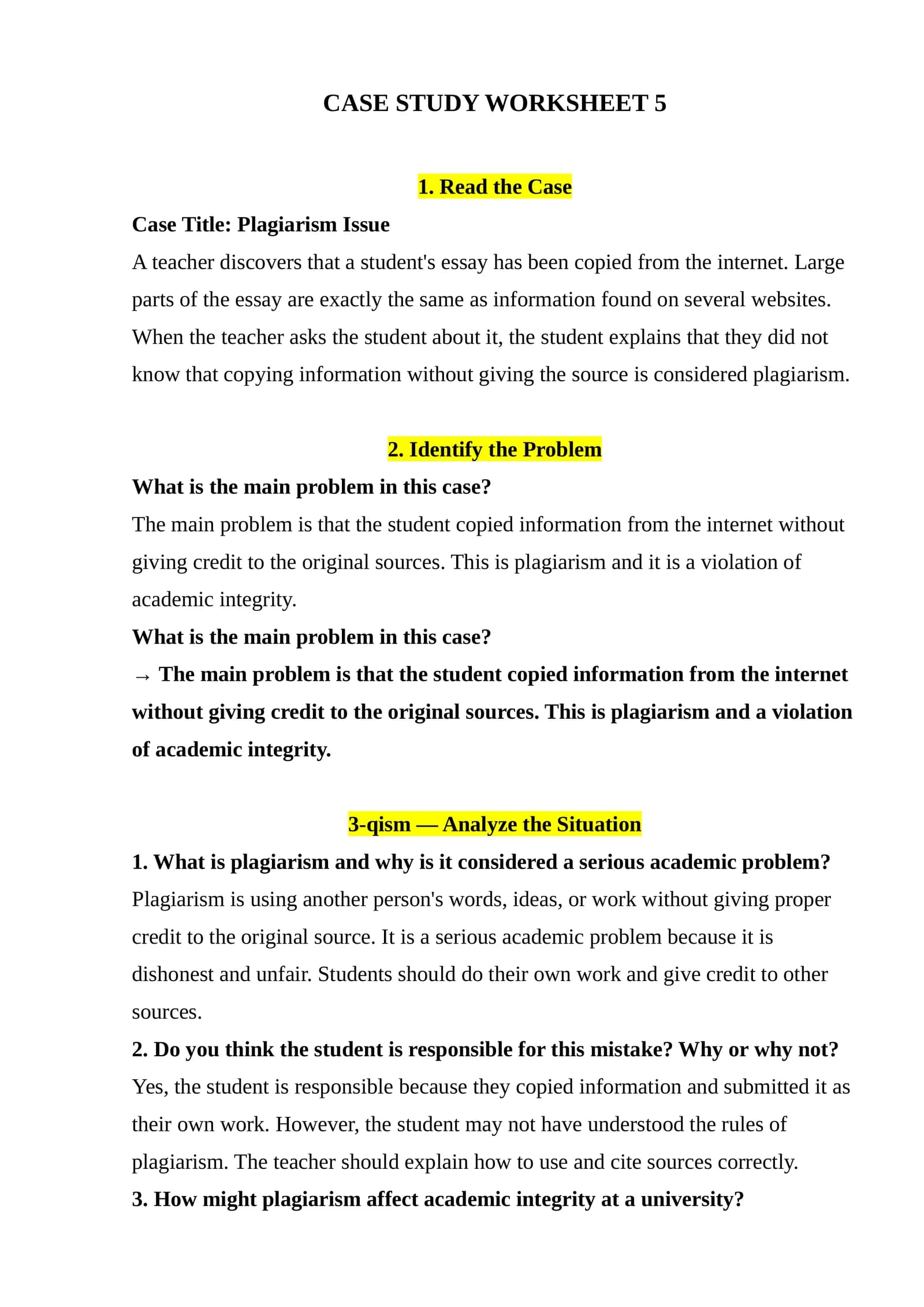 Plagiarism Issue Case Study