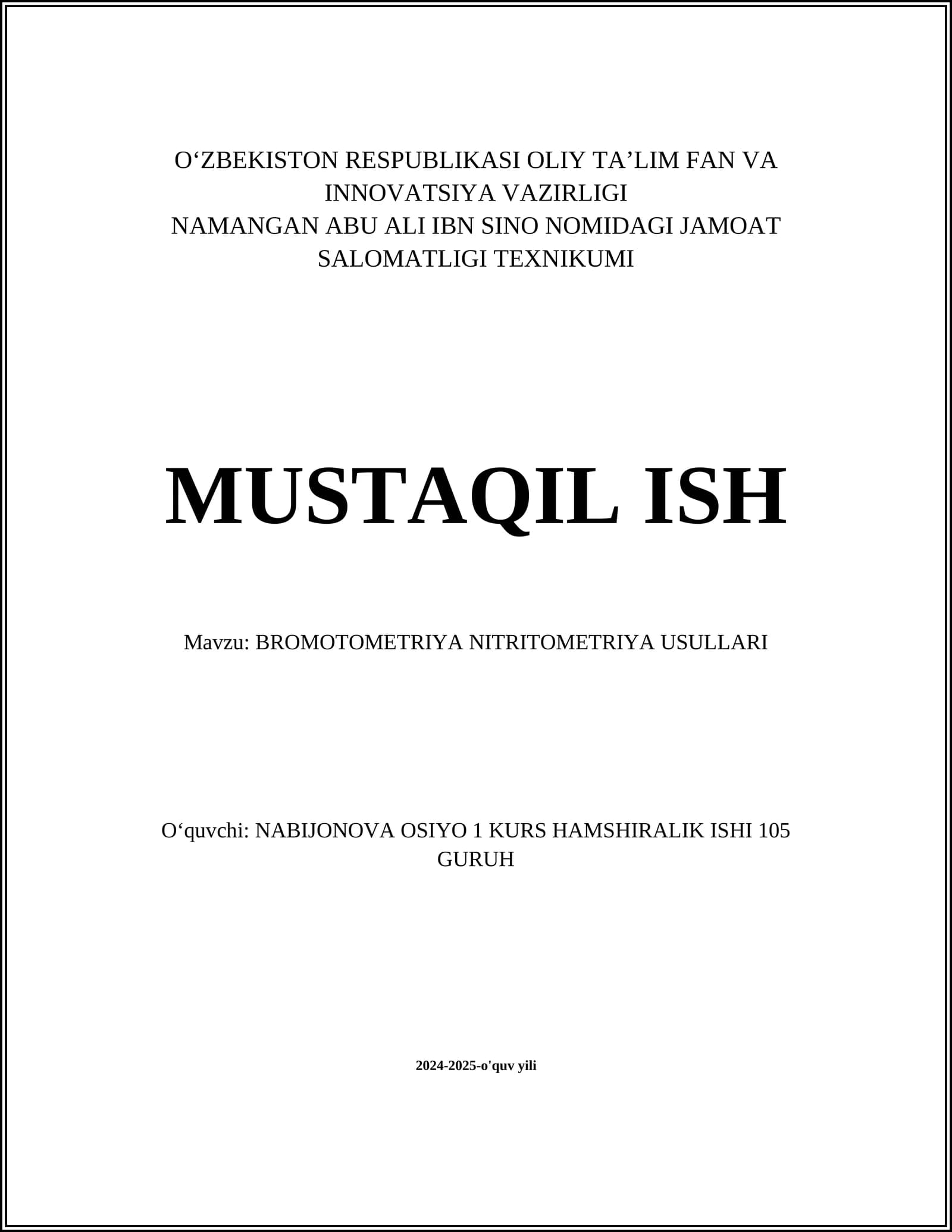 BROMOTOMETRIYA NITRITOMETRIYA USULLARI