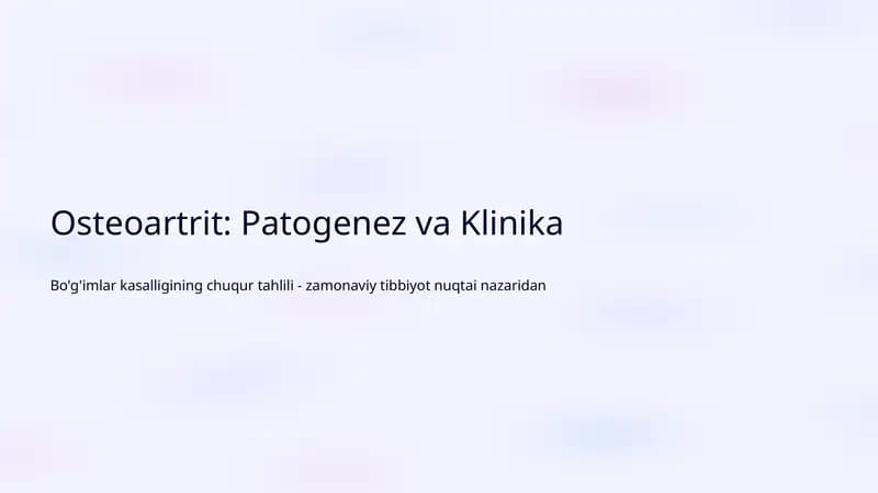 Osteoartrit: Patogenez va Klinika