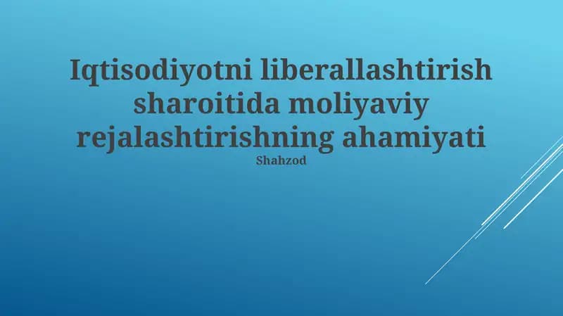 Iqtisodiy liberallashtirish sharoitida moliyaviy rejalashtirishning ahamiyati