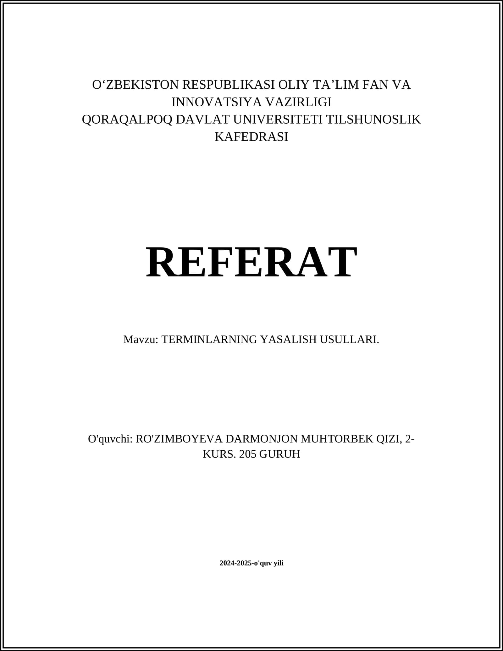 TERMINLARNING YASALISH USULLARI