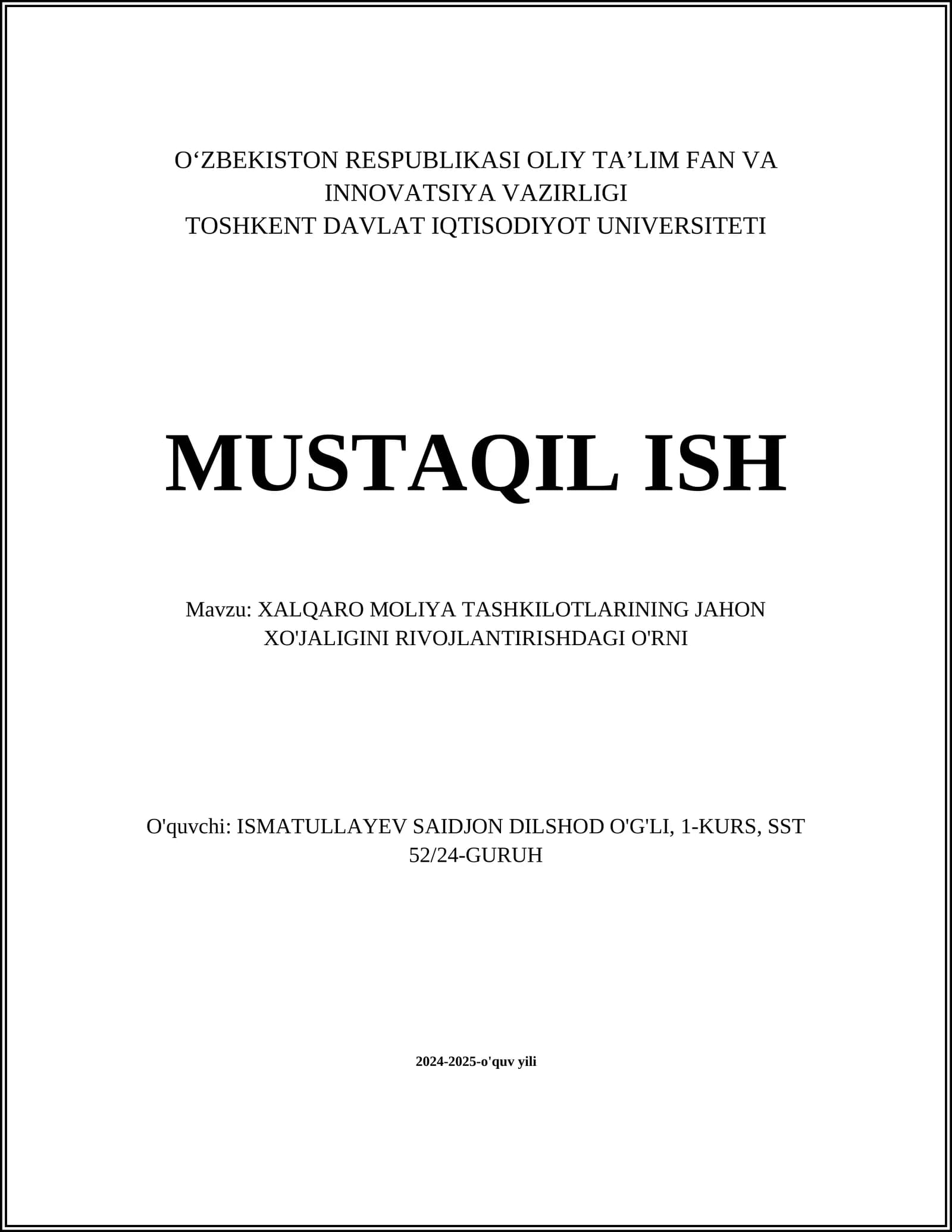 Jahon moliya tashkilotlari