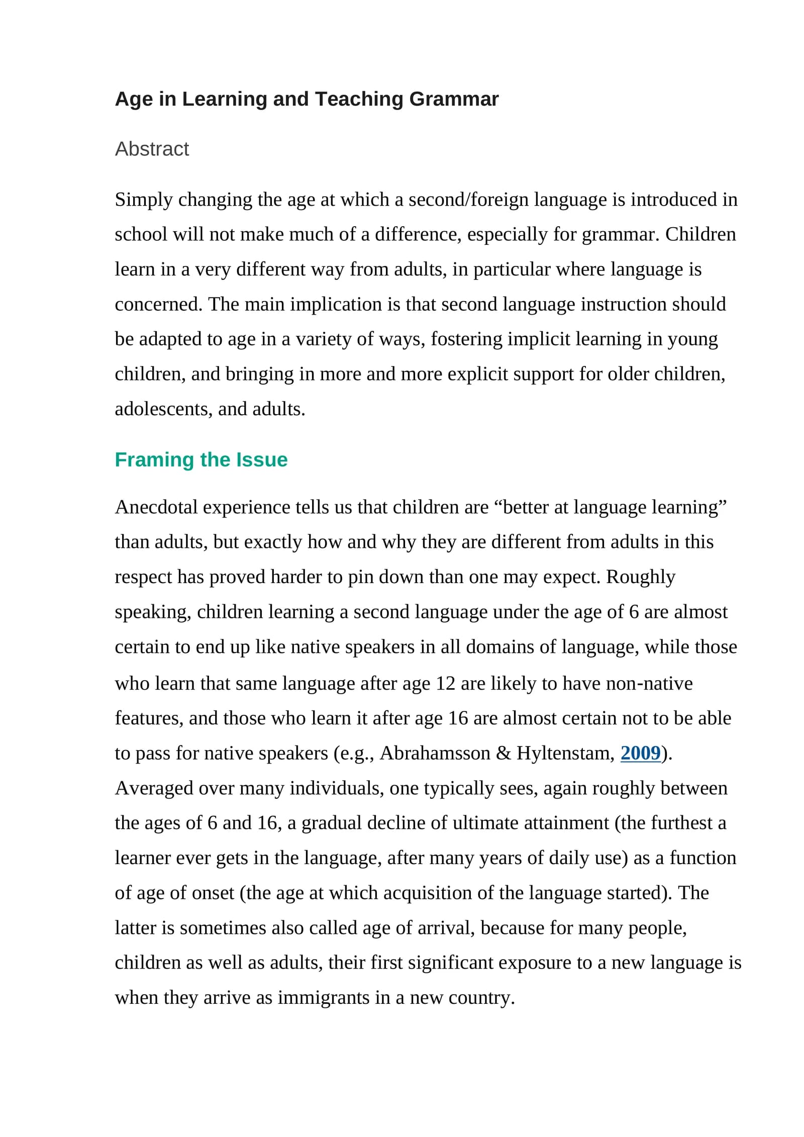 Age in Learning and Teaching Grammar