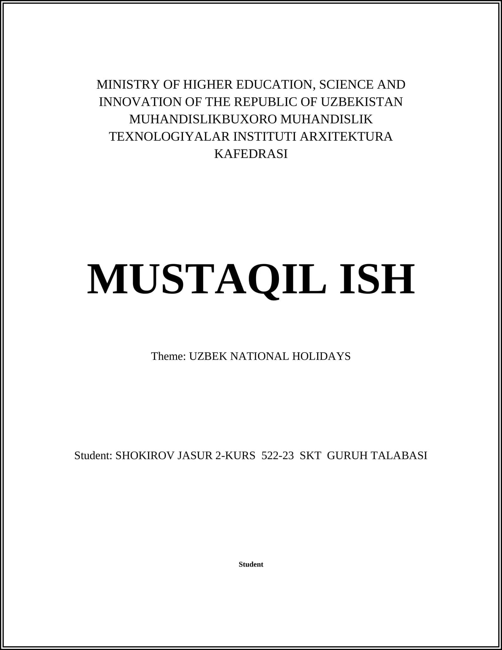 UZBEK NATIONAL HOLIDAYS