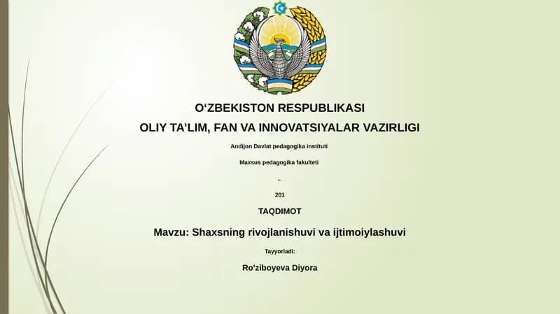 Shaxsning rivojlanishuvi va ijtimoiylashuvi