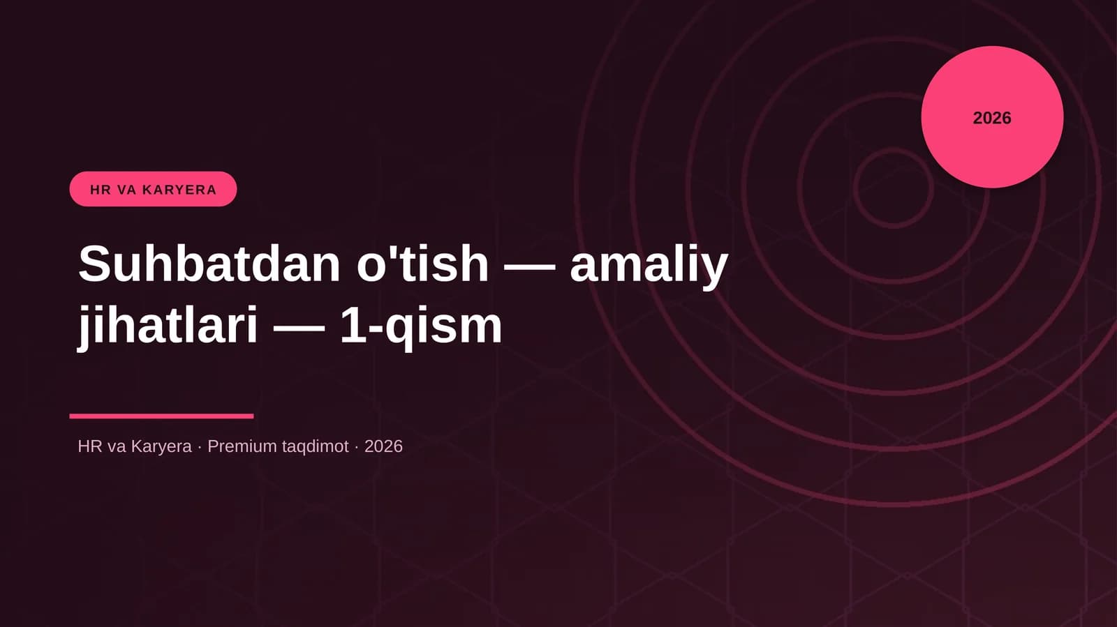 Suhbatdan o'tish — amaliy jihatlari — 1-qism