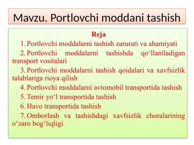 Portlovchi moddani tashish