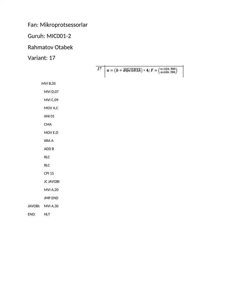 microprotsessorlar 3-amaliy mashg'ulot
