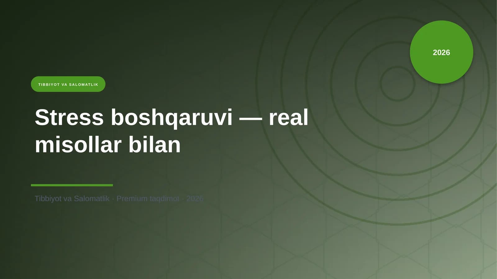 Stress boshqaruvi — real misollar bilan