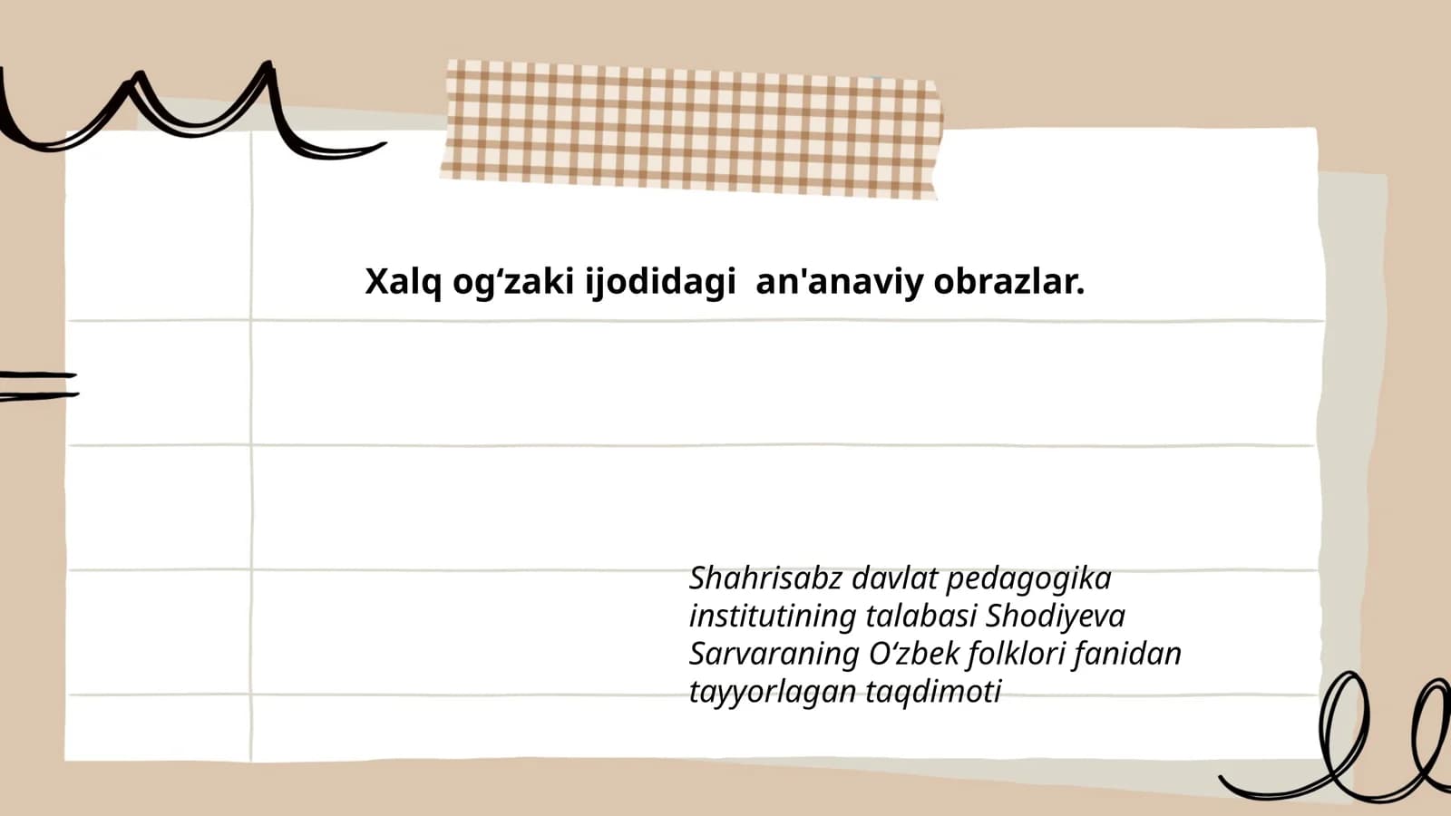 Oʻzbek folklori fanidan tayyorlagan taqdimot