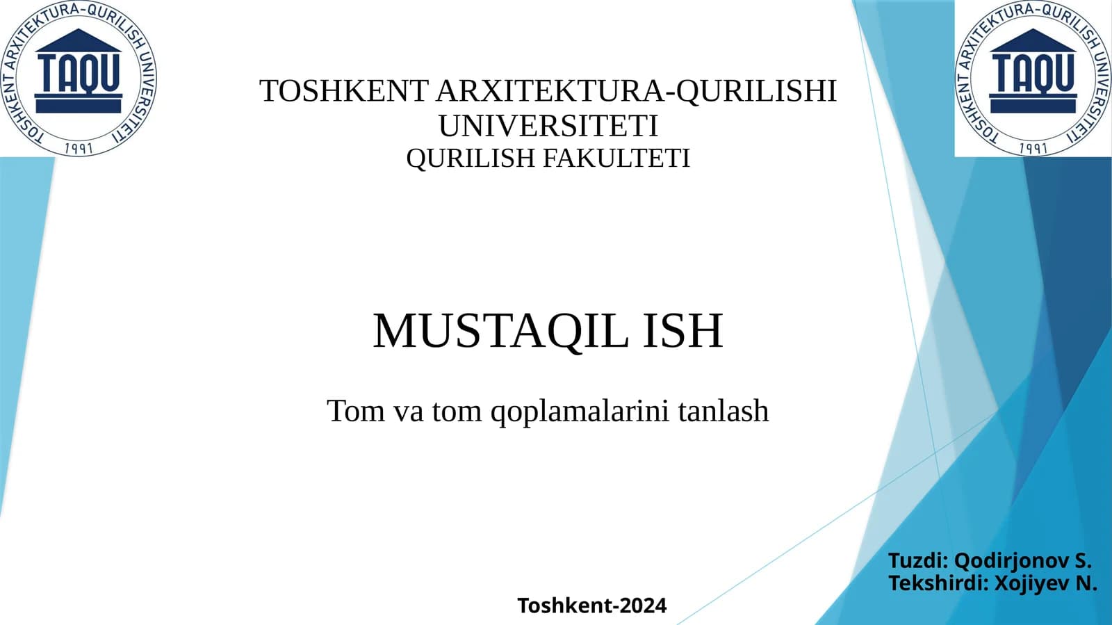 Tom va tom qoplamalarini tanlash