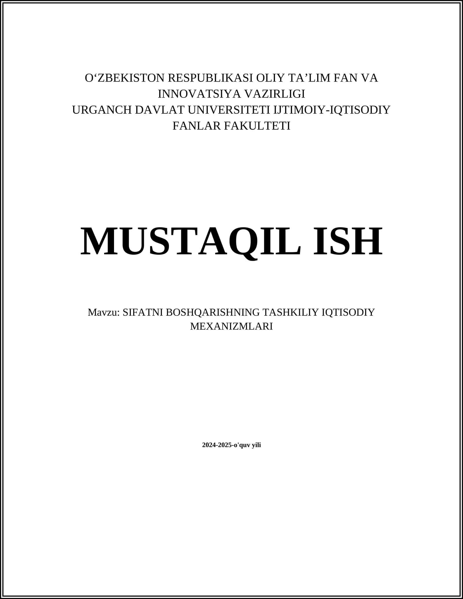 SIFAT MENEJMENT TIZIMLARI