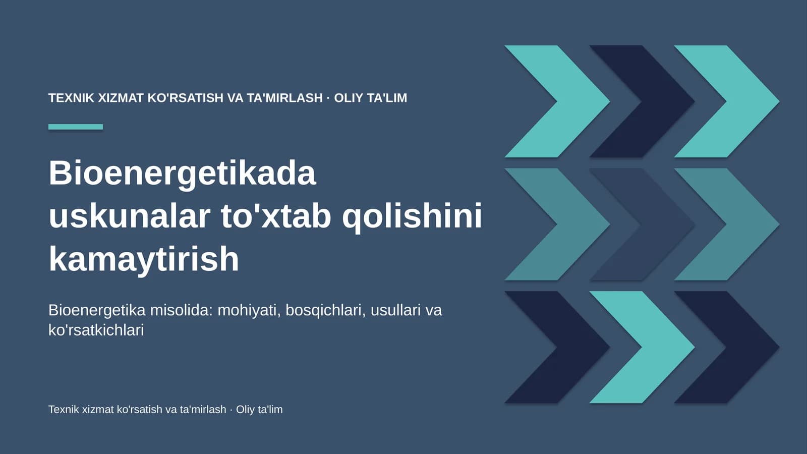Bioenergetikada uskunalar to'xtab qolishini kamaytirish