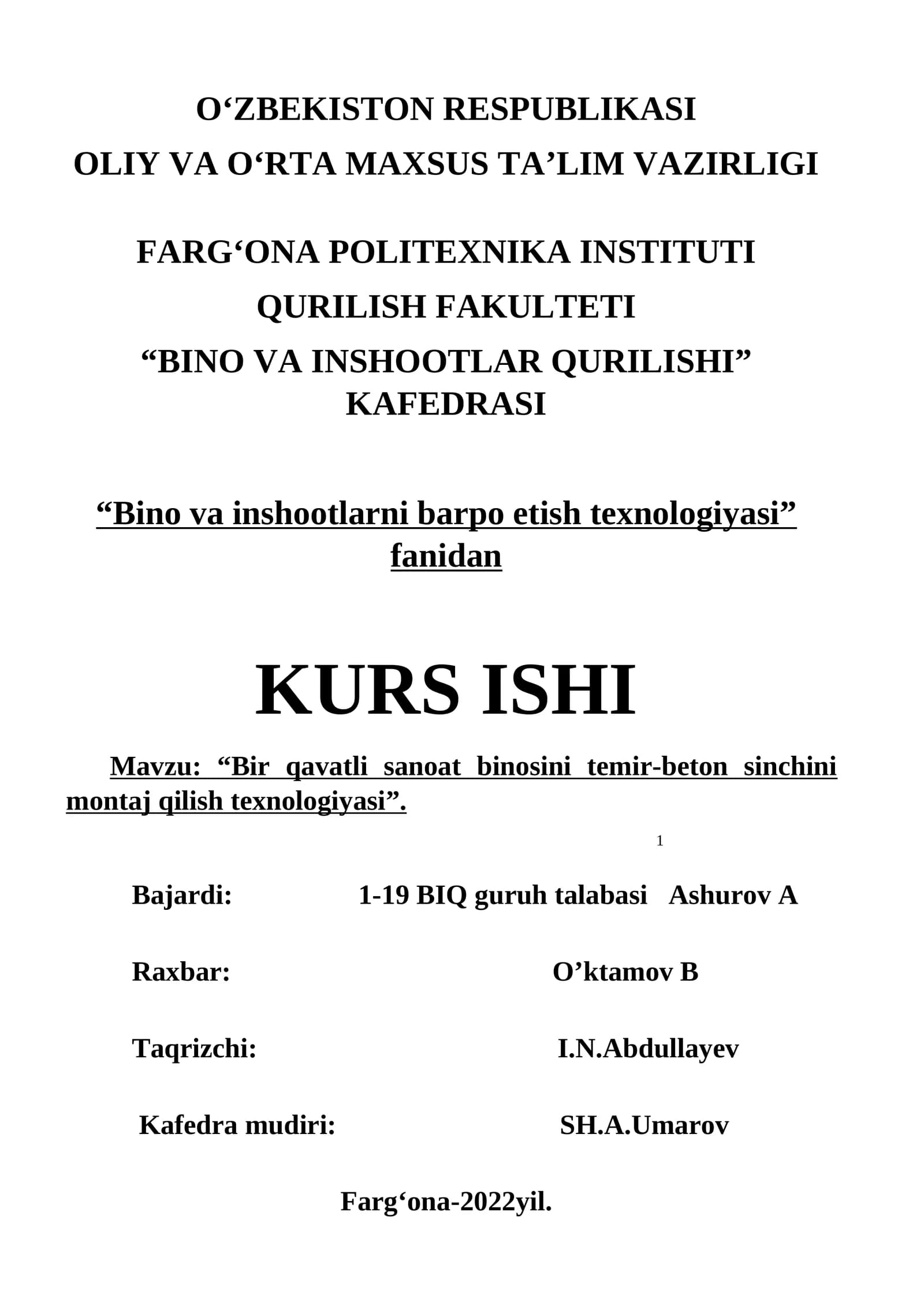Bino va inshootlarni barpo etish texnologiyasi