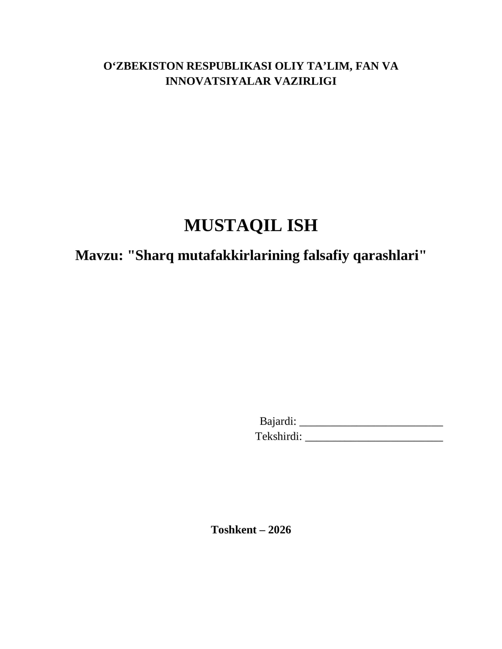 "Sharq mutafakkirlarining falsafiy qarashlari"