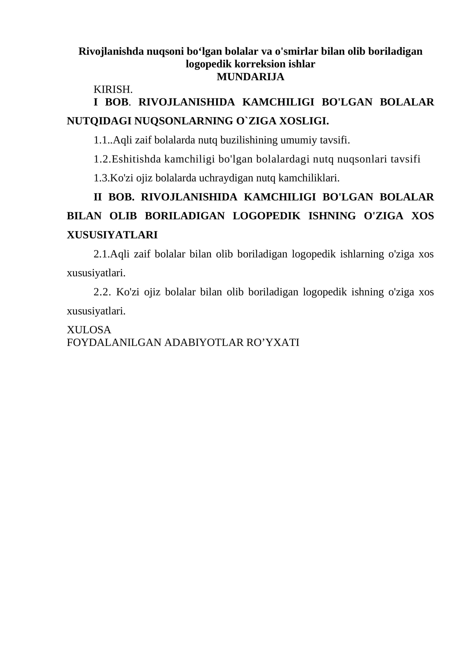 Logopedik korreksion ishlar