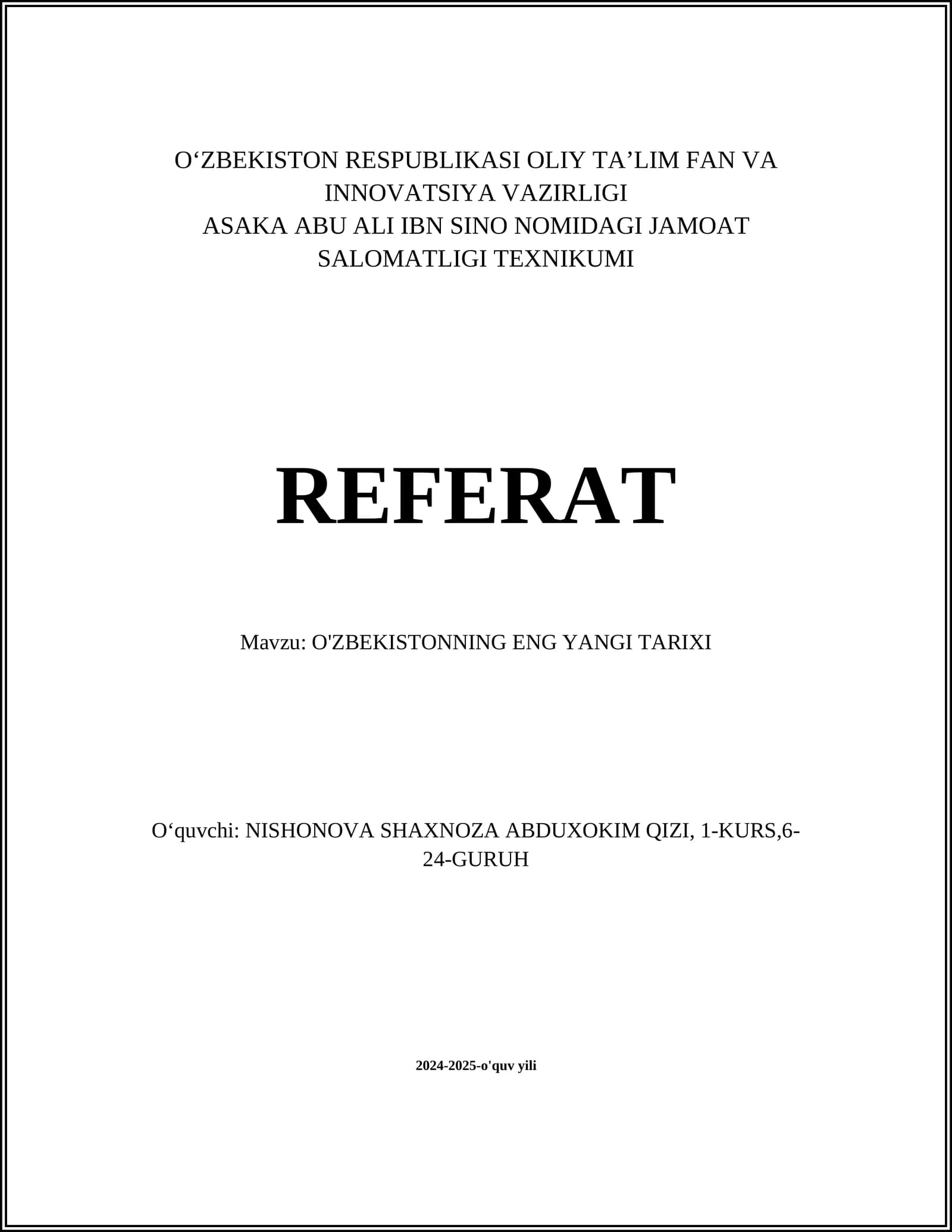 O'ZBEKISTONNING ENG YANGI TARIXI