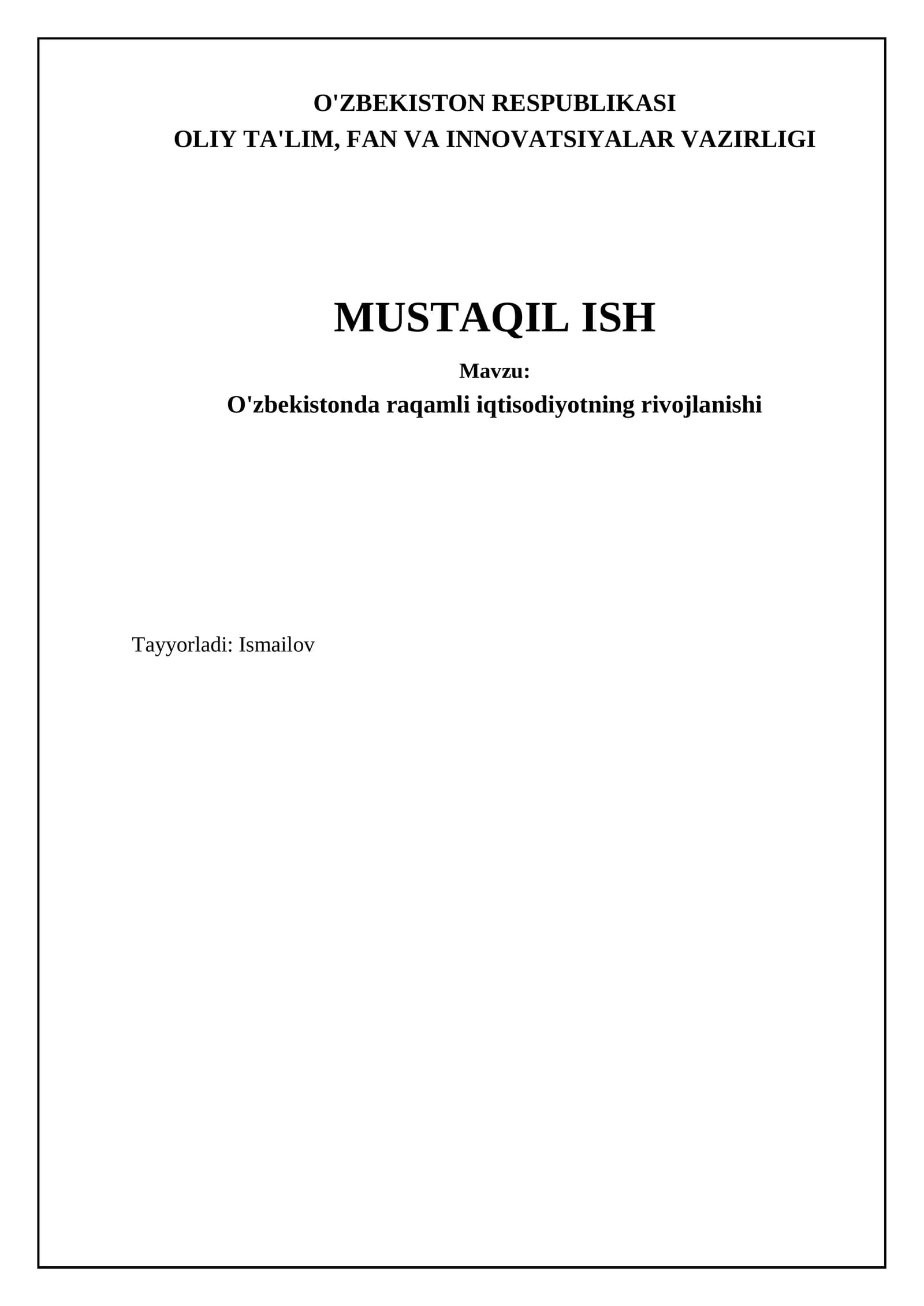 O'zbekistonda raqamli iqtisodiyotning rivojlanishi