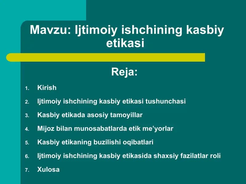 Ijtimoiy ishchining kasbiy etikasi